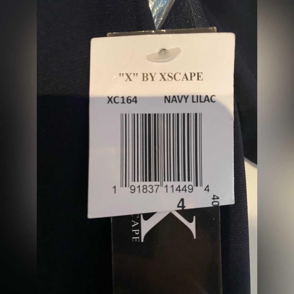 XSCAPE Off-The-Shoulder Floral-Print Floor Length Gown Size 4 Color Navy Floral - Picture 6 of 14